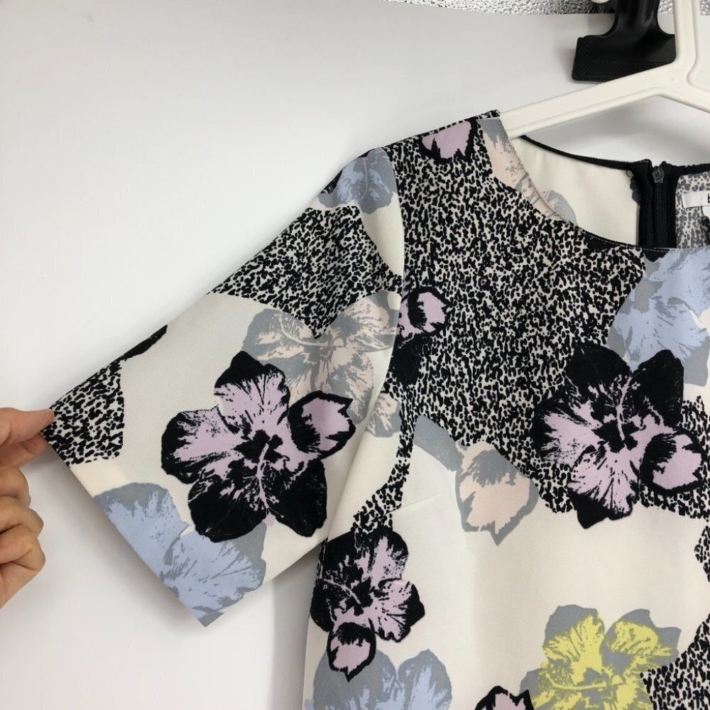 BAR  III Black & White Multicolor Floral Printed Short Sleeve Jewel Neck Top S - Picture 7 of 13